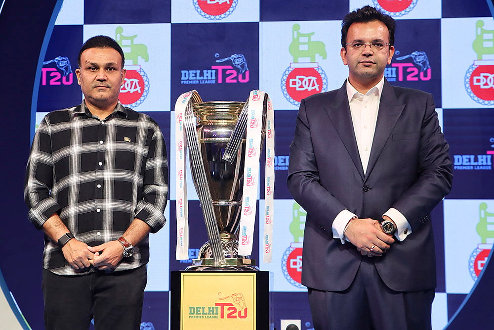 File photo of Delhi Premier League T20: Virender Sehwag and Rohan Jaitley  - | Photo: PTI